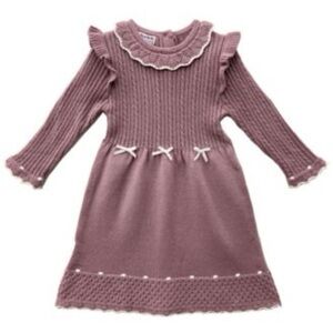 Blueberi Boulevard Toddler Crochet Trim Flutter Sleeve Sweater Dress 4T
